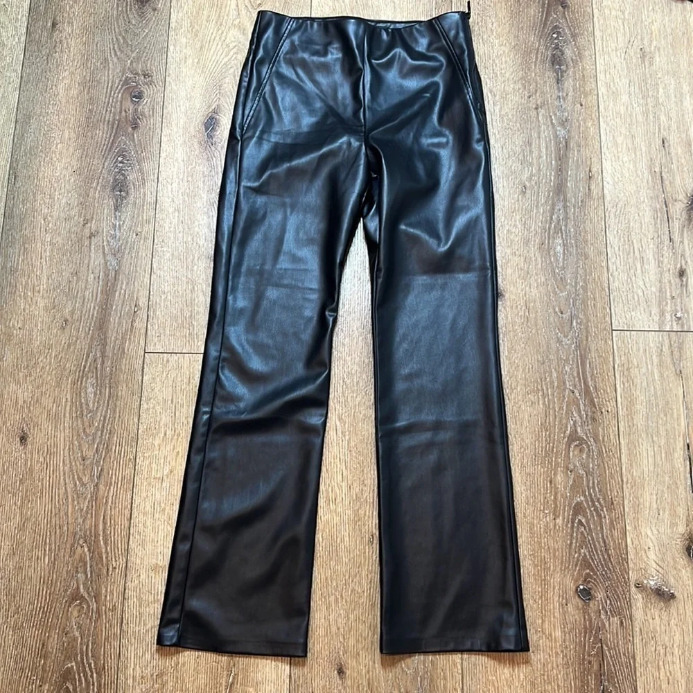 Zara Black Faux Leather Straight Pants Size M